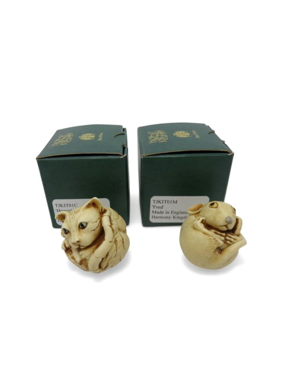 Harmony Kingdom Homer & Fred Roly Poly Cat Mouse Signed Dated Trinket Boxes